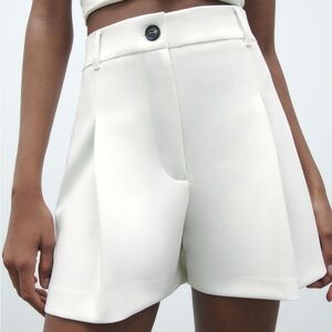 Zara Cream High-Waist Tailored Shorts